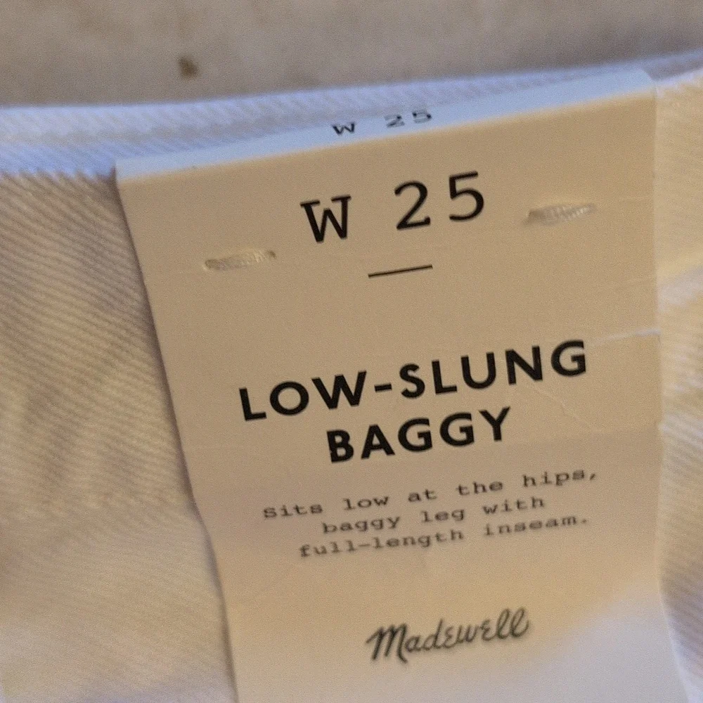 NWT Madewell Low-Slung Baggy Jeans Pure White Rigid Denim With Cuff Size 25 - Picture 4 of 13